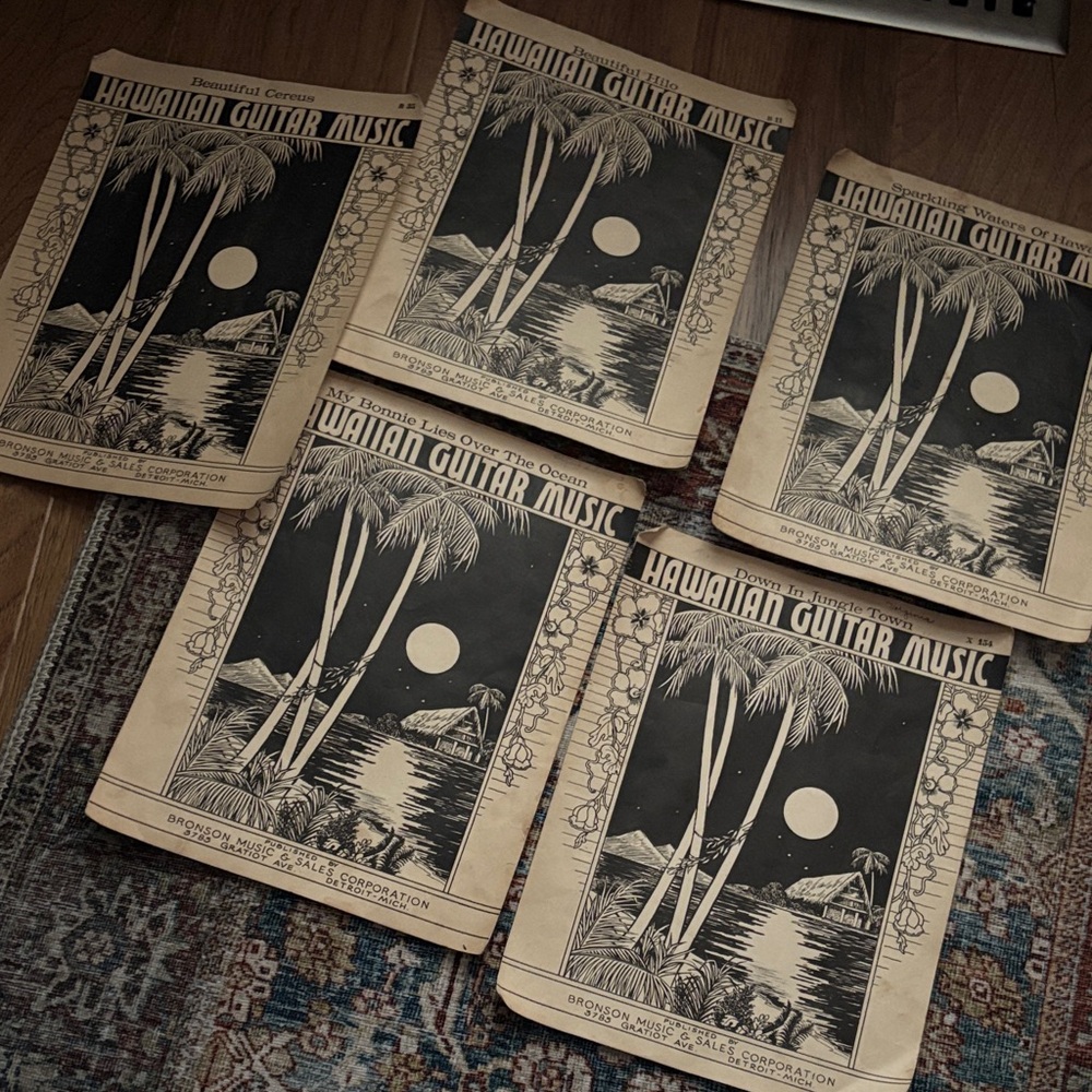 Vintage Hawaiian Guitar Music Sheet - 5 Piece Set
